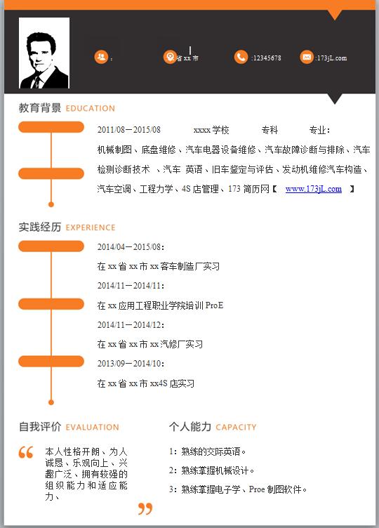 汽車行業免費個人履歷表范文